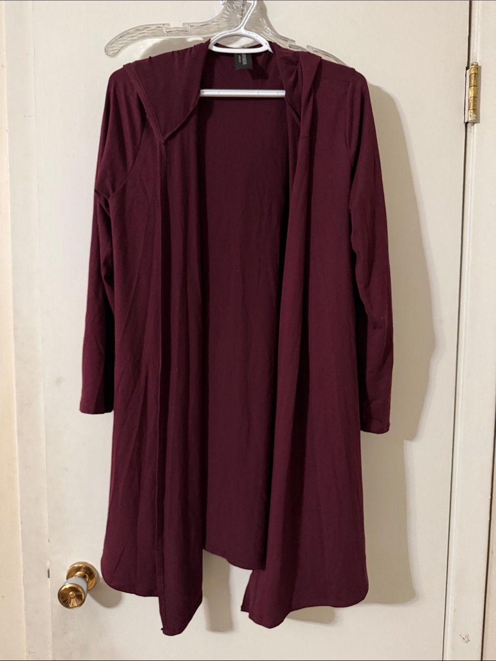 Hooded Open-Front Cardigan Sweater in Deep Burgundy